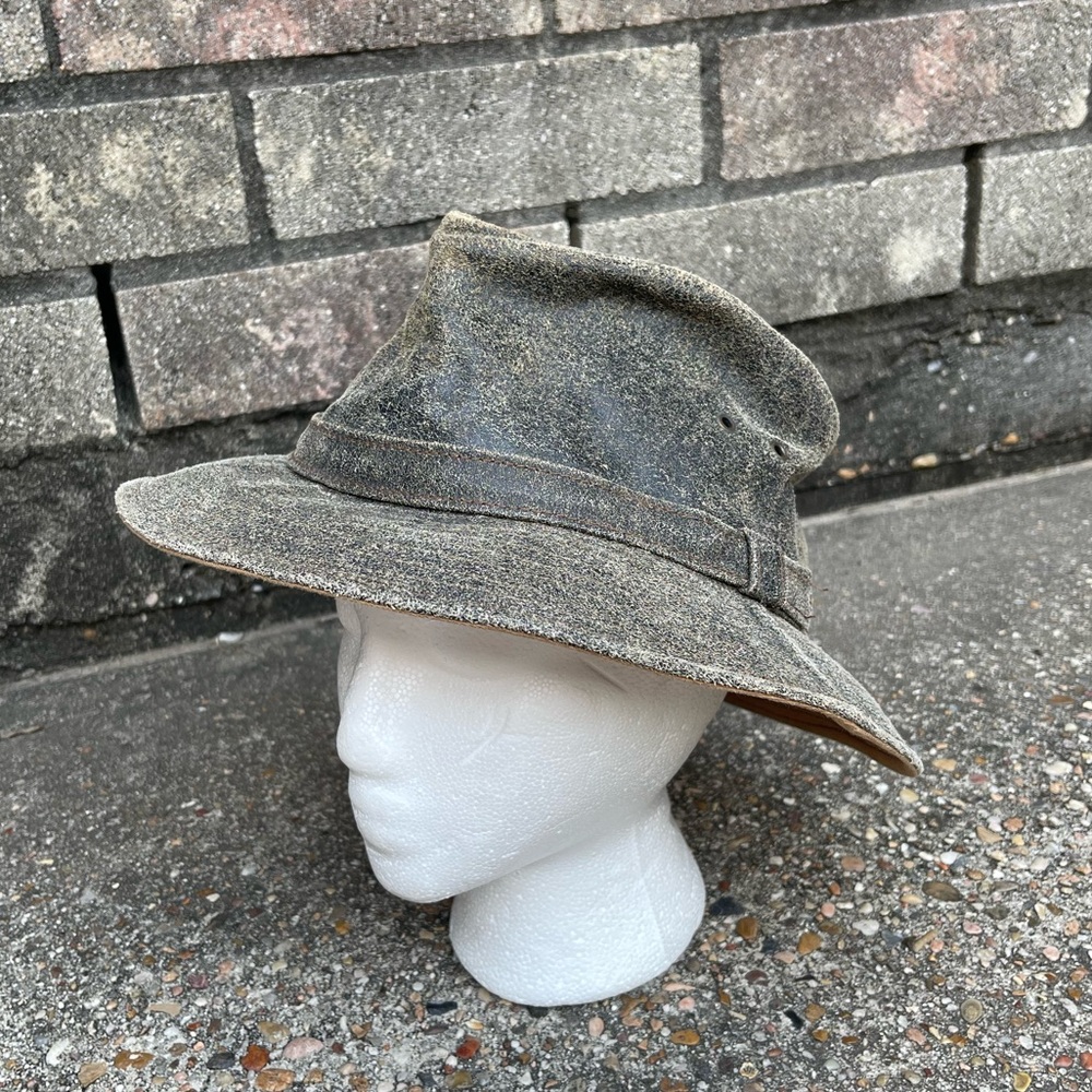 Distressed leather bucket hat size medium made in the USA